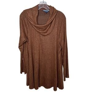 ModCloth Women’s 1X Brown Cowl Neck Tunic Top Long Sleeve Stretch Knit